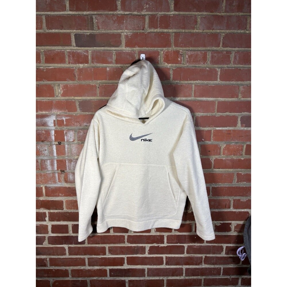 Vintage Y2K Nike Swoosh Fleece Hoodie White Sweatshirt Embroidered Womens Small
